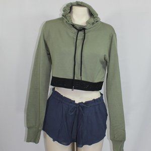 Kendal & Kylie  green  black hoodie crop sweater  size Small